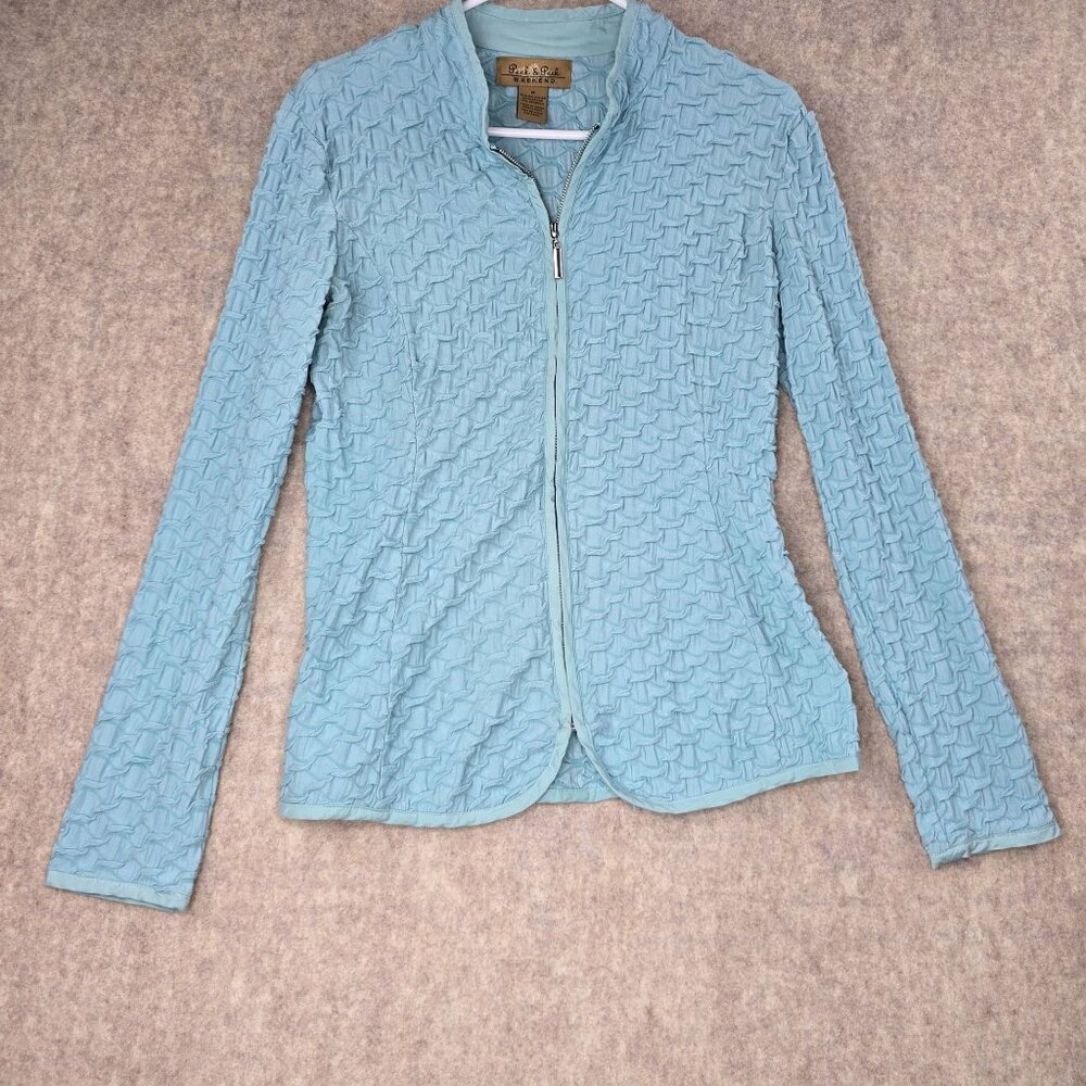 Peck & Peck Weekend Textured Blue Jacket M Polyester Rayon Spandex